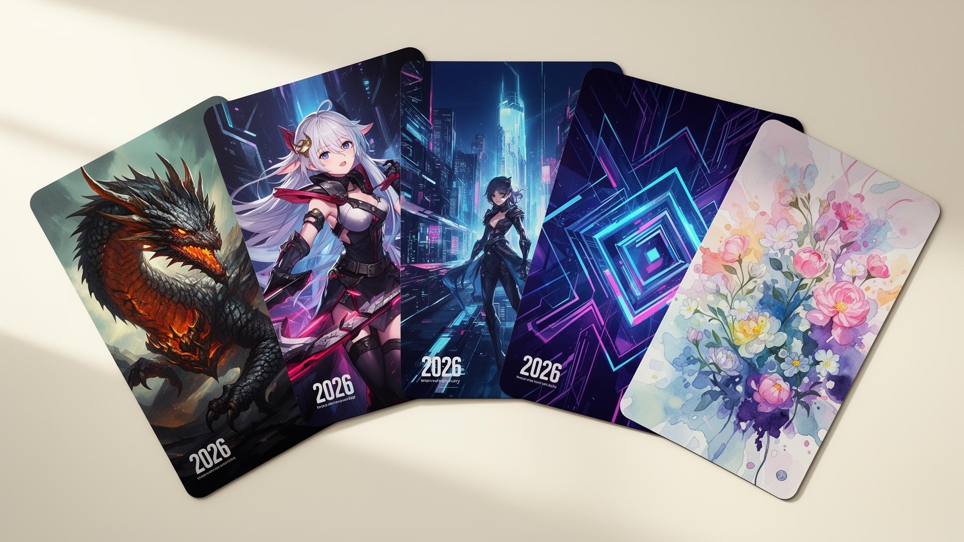 A fan of custom playmats with varied artwork